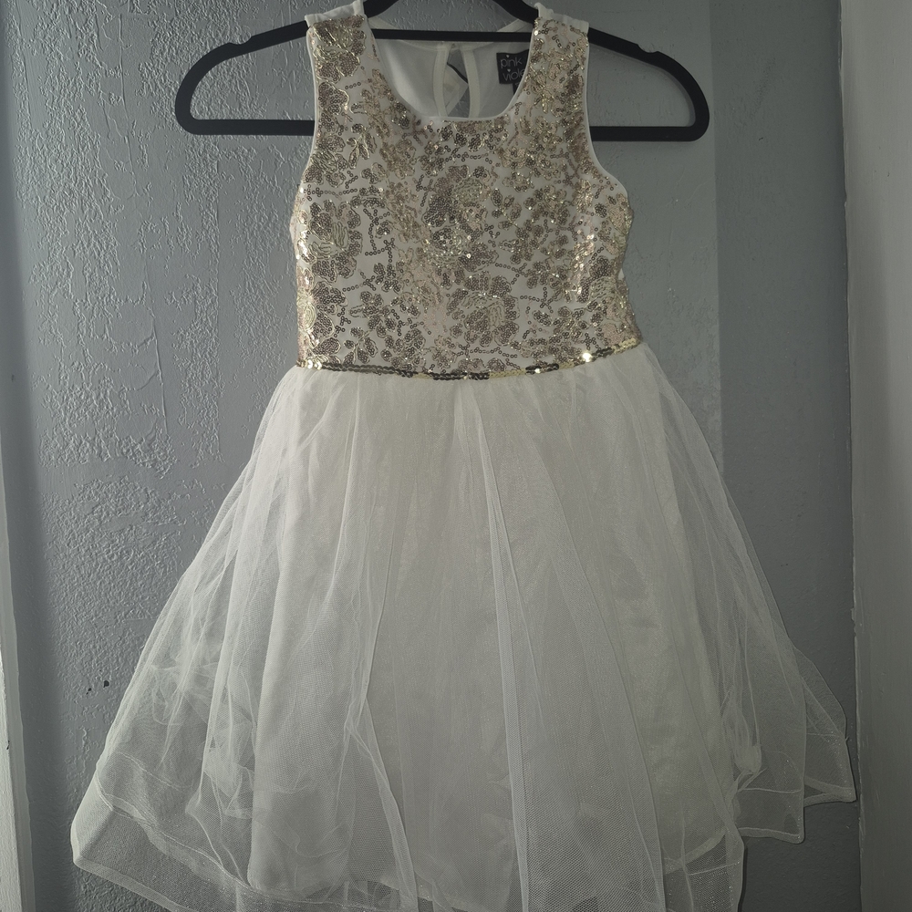 Elegant Gold and White Kids Formal Dress